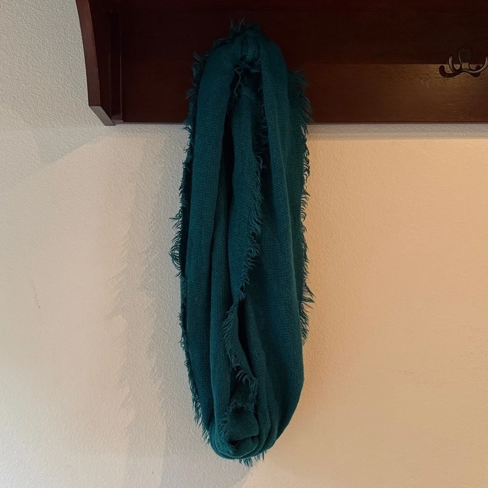 Fringed Infinity Loop Scarf, Teal Blue, 100% Acrylic, Soft